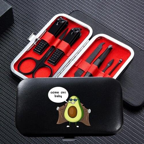 Cute Avocado 7pcs Manicure Nail Clipper Sets Travel Portable Stainless Steel Trimmer Clippers Cutter Scissors Accessories Tools