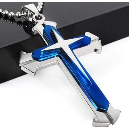 Trendy Men Pendant Necklace Three-tier Cross Male Bifurcation Cross Zircon Necklace Fashion Sweater Chain Christian Jewelry Gift