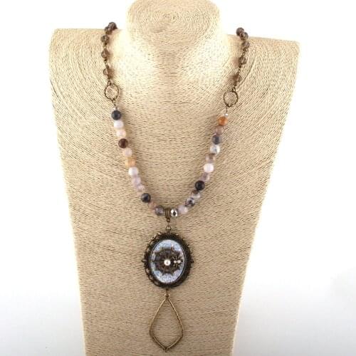 MOODPC Fashion Jewelry Natural Stone & Glass Crystal Link Chain Metal Drop Pendant Necklaces For Women Long Necklace