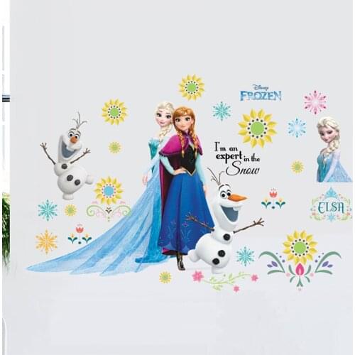 Cartoon Disney Olaf Elsa Anna Princess Wall Stickers For Kids Rooms Home Decor Diy Girls Decals Anime Mural Frozen Movie Poster