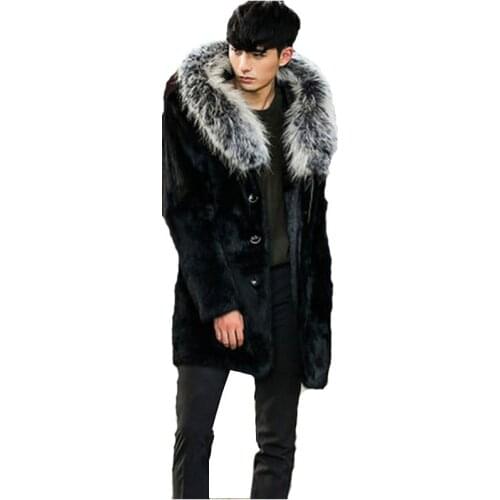 2018 Europe and the United States new Mens Fur tide jacket Coat Imitation Water Mane Hair Fur Fox Fur coat long Hooded jacket