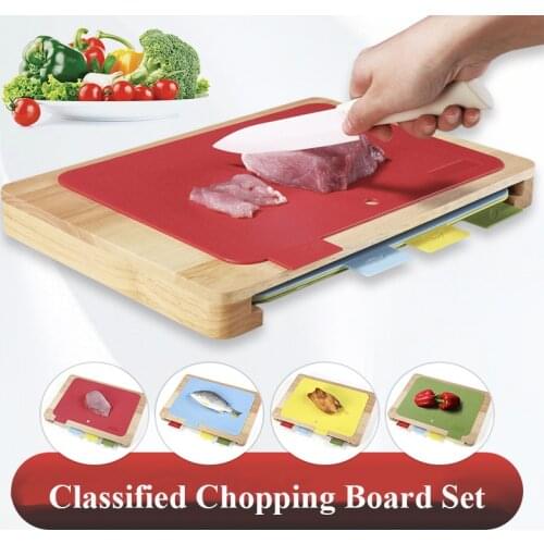 Kitchen Wood+PP Cutting Board Set with Vegetable Meat Storage Case Non-slip Folding Board Chopping Board Set