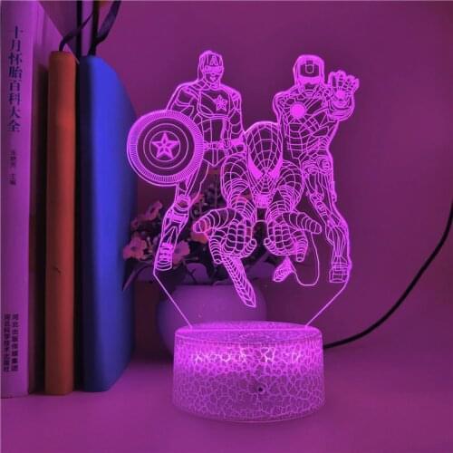 Iron Man Spider Man Captain America Team Marvel Avengers Figure 3D LED Lamp Acrylic Table Night Light Christmas Birthday Gifts