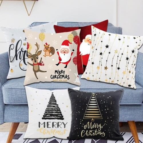 New Year 2021 Christmas Decorative Cushion Cover Christmas Decoration Pillow Cover Pillowcase For Sofa Home Decoration