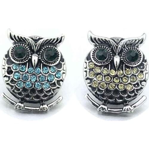 Wholesale metal Rhinestone Snap Buttons W092 owl Alloy Diy Jewelry fit 18mm Snap button Necklaces/Bracelets for women