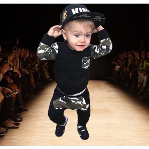 Kids' wear baby boy clothes baby camouflage Long sleeve coat T-shirt jacket + pants sports suit 1-5 y children quality clothing