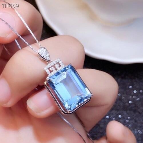 100% Natural and Real Topaz Pendant Necklace Natural Real Blue Topaz 925 sterling silver Pendant 12*16mm big stone