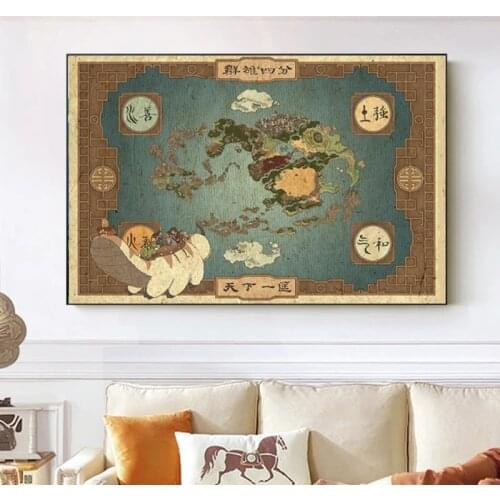 The Last Airbender Map Avatar The Legend of Aang Poster and Prints From Avatar Art Canvas Painting Wall Art Pictures Home Decor