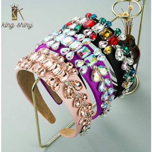 Lovely Baroque Colorful Crystal Bone Headband for Woman Vintage Geometric Glass Drill Soild Color Fabric Hairband Girls Headwear