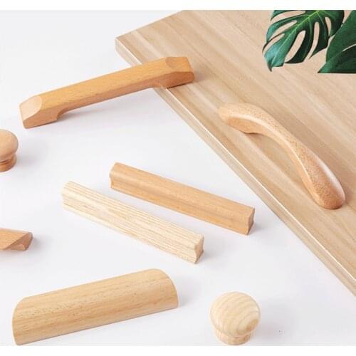 Modern household Cabinet Solid Wood Handles indoor Wardrobe Door Knobs bedroom Dresser Drawer Pulls Furniture Hardware supplies