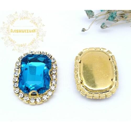 DIY Womens Shose and Wedding Dresses Turquoise blue Rectangle Shape Chain CrystaL Glass Sewing Rhinestones