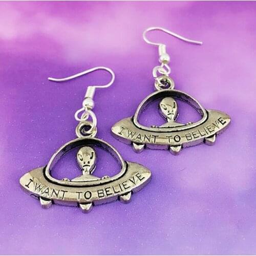 Simple Design I Want to Believe Space Alien Tone Pierced Drop Earrings For Women Girl Retro Drop Earring Jewelry Accessories