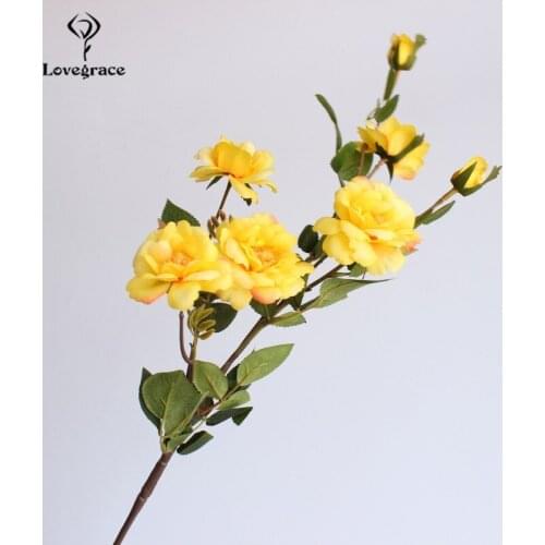 Lovegrace Silk China Rose Artificial Flowers for Decor Home Plastic Stem Bride Wedding Bouquet Mariage Chinese Rose Fake Flowers