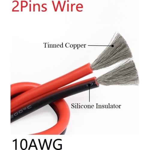 Silicone Rubber 2pins Wire 10AWG Extra Soft Insulated Double Core High Temperature Electric Cable Copper LED Lamp Line Black Red