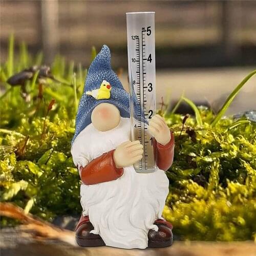 Resin Gnome Rain Gauges Outdoor Gnome Figurine Dwarf Sculptures Water Gauge Garden Statue Ornament Outdoor Decoration
