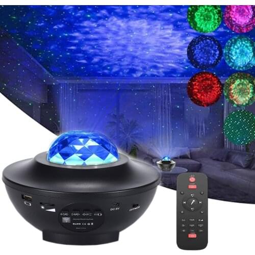 LED Starry Sky Galaxy Projector Lamp Speaker Music Player Ocean Wave Night Light For Room Decor Kids Gift Atmosphere Lighting