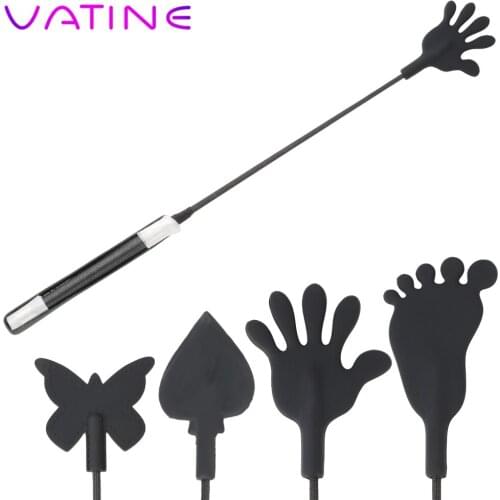 VATINE 55cm Black Long Whip Spanking Paddle PU Leather Long Handle SM Adult Games Flirting Slave