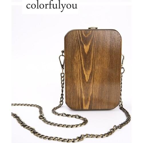 2019 vintage Wood shoulder bag Women chain mini Messenger Bags Wood Box Clutch Bag Ladies Hard Case Day Clutches Handbag Purse