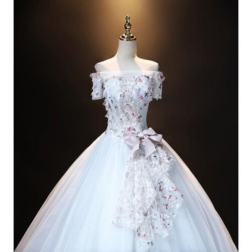 Vintage white butterfly beading queen ball gown princess/Medieval Victoria Ball stage performance/event/studio