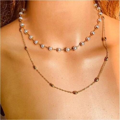 HaHaGirl Vintage Pearl Choker Necklace For Women Fashion Bead White Imitation Pearl Necklaces 2021 Trend Elegant Wedding Jewelry