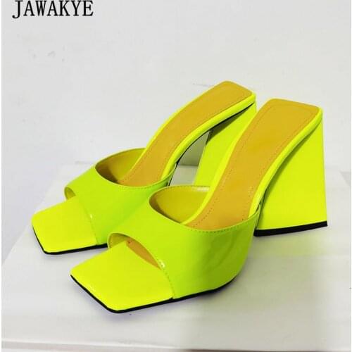 Green Block Super High Heels Women Slides Runway Peep Toe One Strap Dress Mules 2021 Hot Sale Party Nightclub Women Slippers