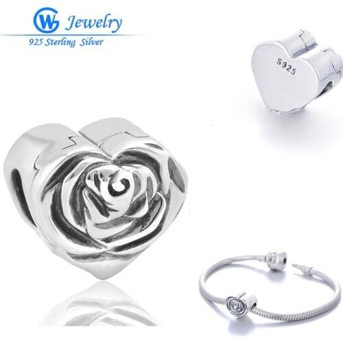GW Jewelry Brand Sterling Silver 925 Charms Rose Charms Christmas Bracelet Diy Fits Bracelets Pendants for Friends D083H20