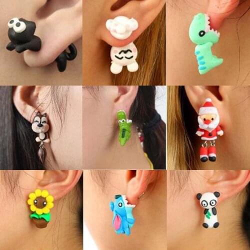 32 styles New Polymer Clay Animal Earrings Cute Cat Fox Lovely Panda Squirrel Tiger Stud Earrings For Women Jewelry Xmas gifts