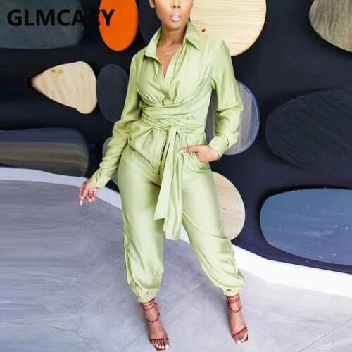 Women Casual Long Sleeve Button Up Shirt Jumpsuit Slim Chic Overalls