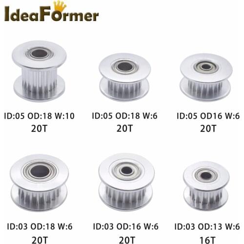Reprap CNC Idler timing pulley with ball bearing Bore 3/5mm OD13/16/18mm 2GT/GT2 16/20teeth 3D printer for 6mm timing belt
