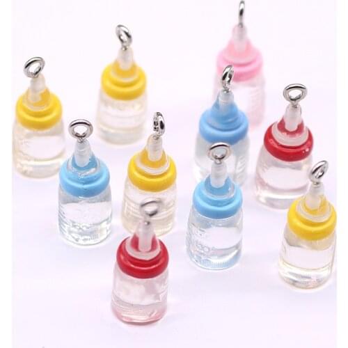 10pcs Cute Mini Pacifier Bottle Resin Charms For Earring Findings Mixed Diy Crafts Keychain Toys Pendant Jewelry Accessory F216