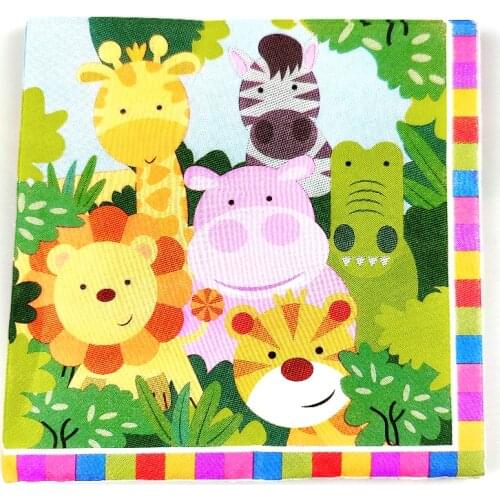 20pcs/pack Kids Favors Napkins Jungle Animal Theme Towels Baby Shower Decoration Happy Birthday Events Party Tableware Supplies