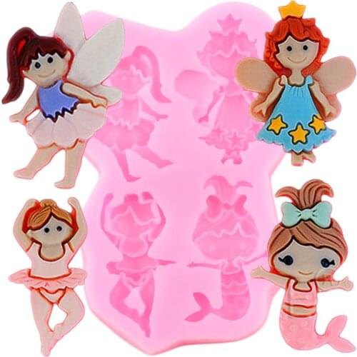 3D Flower Fairy Silicone Molds DIY Baby Birthday Fondant Cake Decorating Tools Clay Candy Chocolate Moulds
