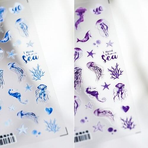 3D Ocean Jellyfish Whale Design Adhesive Nail Art Stickers 5D Embossed Reliefs Nail Decoration Decals Wholesale Drop Shipping