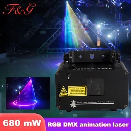 680 mW RGB DMX Animation Laser Projector Scanner Sound Activated DJ Disco Stage Lighting Effect For Party Wedding Club Bar