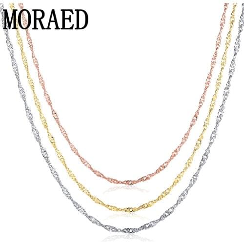 925 Sterling Silver Gold/Rose Gold/Silver Twist Water Wave Necklace For Women Female Fashion Party Jewelry Gift
