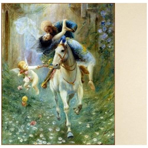 Free shipping classical man holding woman on horseback angel oil painting canvas printings on canvas wall art decoration picture