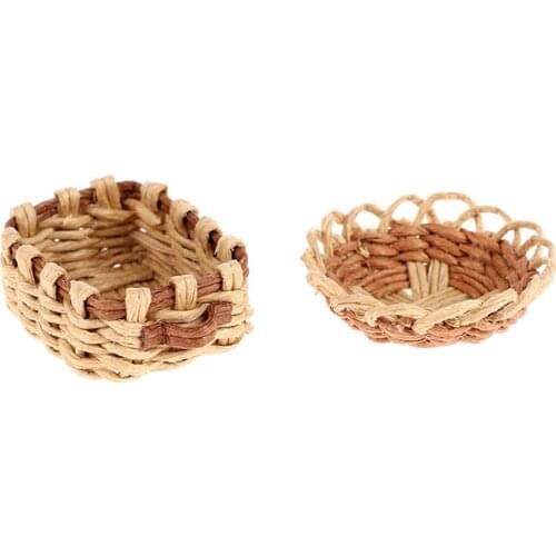 Cute Mini 1:12 Dollhouse Miniature Bamboo Rattan Frame Vegetable Food Storage Basket Doll Miniature Decoration