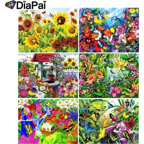 DIAPAI 5D DIY Diamond Painting 100% Full Square/Round Drill "Sunflower flower butterfly" 3D Embroidery Cross Stitch Home Decor