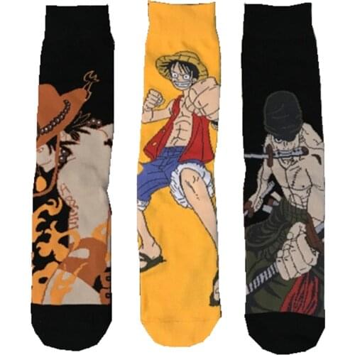 Mens Spring Summer Personality Creative Cartoon Print Cotton Crew Socks Japanese Funny Anime Socks