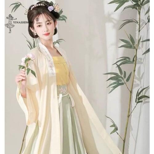 Ancient Traditional Chinese Everyday Womens Elegant Hanfu Fairy Embroidery Stage Folk Dance Costume Retro Tang Suit 4-Piece Set