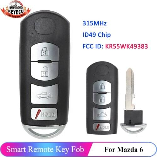 KEYECU 4 Button 315MHz Smart Proximity Remote Key for Mazda 6 2009 2010 2011 2012 2013 ID49 Chip FCC ID: KR55WK49383 VDO System