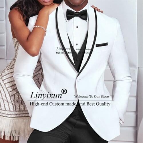 White and Black Men Slim Fit Suits 3 Piece Jacket Pants Vest Fashion Wedding Tuxedo for Groom costume homme terno masculino