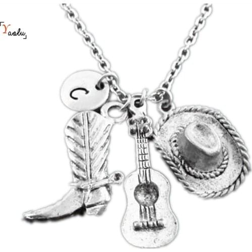 Cowboy Hat Boot Necklace Acoustic Guitar Necklace Country Music Necklace Cowboy Jewelry Southern Necklace Texas Jewelry