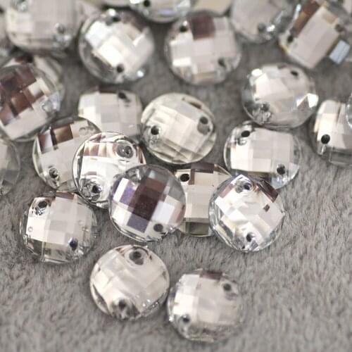 100pcs 10mm Round Crystal Clear Sew on Rhinestones Resin Flatback Round Sewing Crystal 2 holes For Dress Garment