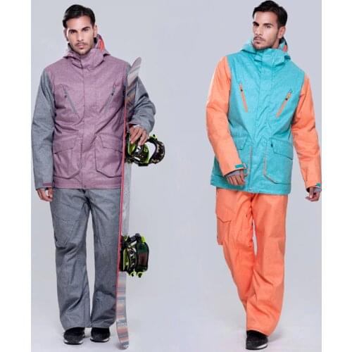 Gsou snow mens ski suit male skiing set snowboard suit color matching jacket and pants double plate movement suit skiwear