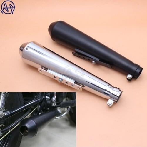 Motorcycle Black/Chrome Cafe Racer Exhaust Pipe with Sliding Bracket Matte Universal Fit for Harley Honda