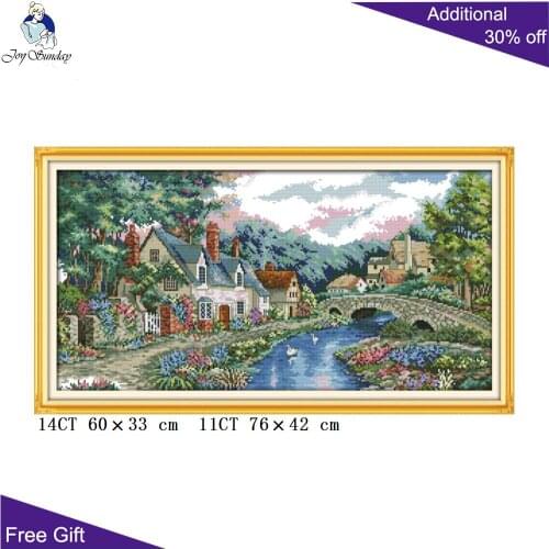 Joy Sunday Countryside Embroidery F662 14CT 11CT Counted and Stamped Home Decor The Peaceful Countryside Cross Stitch Kits