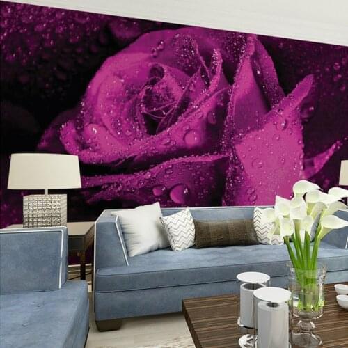 Custom Mural Wallpaper 3D Stereo Non-woven Murals Bedroom Living Room TV Background Purple Rose Flower 3D Photo Wallpaper Rolls
