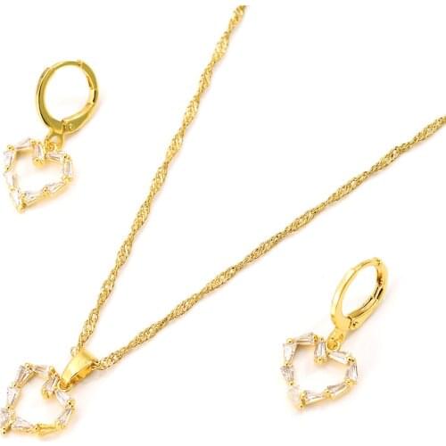 NEW Luxury Heart Pendant Lovers Cubic Zircon CZ Jewelry sets For Women Wedding Dubai Gold Bridal Jewelry Sets