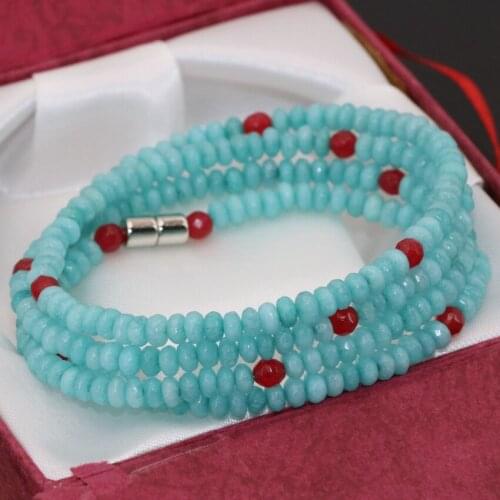 Wholesale price new design long multilayer bracelets 2*4mm amazonite stone faceted abacus 4 rows magnetic clasp jewelry B2774